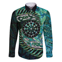New Zealand Darts Personalised Family Matching Off Shoulder Maxi Dress and Hawaiian Shirt Aotearoa Silver Fern Green Papua Shell Spirit LT9 Dad's Shirt - Long Sleeve Green - Polynesian Pride