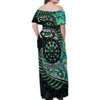 New Zealand Darts Personalised Family Matching Off Shoulder Maxi Dress and Hawaiian Shirt Aotearoa Silver Fern Green Papua Shell Spirit LT9 - Polynesian Pride