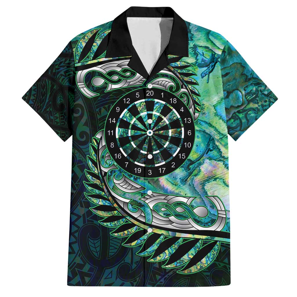 New Zealand Darts Personalised Family Matching Off Shoulder Short Dress and Hawaiian Shirt Aotearoa Silver Fern Green Papua Shell Spirit LT9 Dad's Shirt - Short Sleeve Green - Polynesian Pride