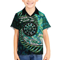New Zealand Darts Personalised Family Matching Off Shoulder Short Dress and Hawaiian Shirt Aotearoa Silver Fern Green Papua Shell Spirit LT9 Son's Shirt Green - Polynesian Pride