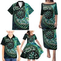 New Zealand Darts Personalised Family Matching Puletasi and Hawaiian Shirt Aotearoa Silver Fern Green Papua Shell Spirit LT9 - Polynesian Pride