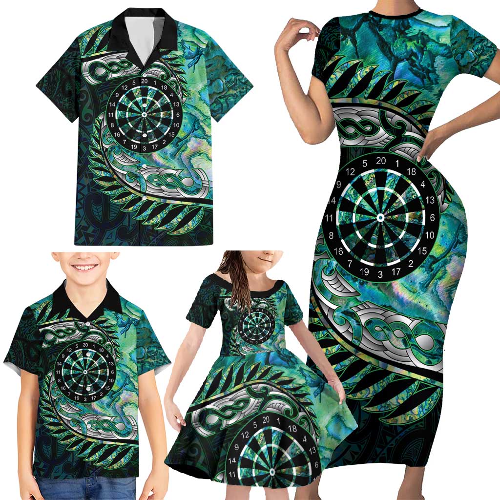 New Zealand Darts Personalised Family Matching Short Sleeve Bodycon Dress and Hawaiian Shirt Aotearoa Silver Fern Green Papua Shell Spirit LT9 - Polynesian Pride