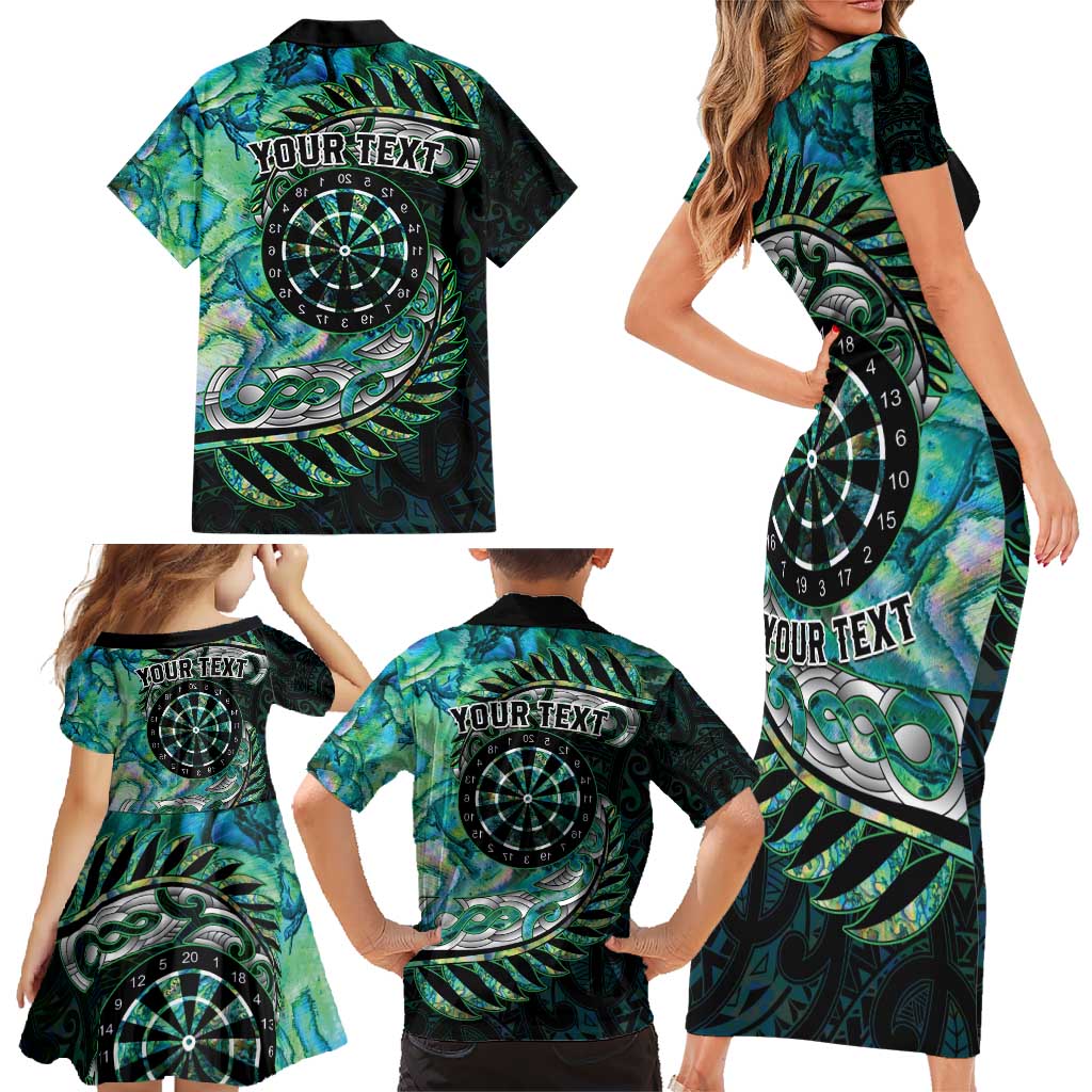 New Zealand Darts Personalised Family Matching Short Sleeve Bodycon Dress and Hawaiian Shirt Aotearoa Silver Fern Green Papua Shell Spirit LT9 - Polynesian Pride