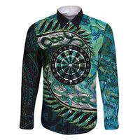 New Zealand Darts Personalised Family Matching Short Sleeve Bodycon Dress and Hawaiian Shirt Aotearoa Silver Fern Green Papua Shell Spirit LT9 Dad's Shirt - Long Sleeve Green - Polynesian Pride