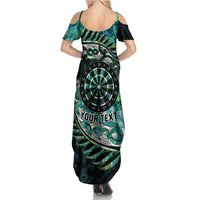 New Zealand Darts Personalised Family Matching Summer Maxi Dress and Hawaiian Shirt Aotearoa Silver Fern Green Papua Shell Spirit LT9 - Polynesian Pride
