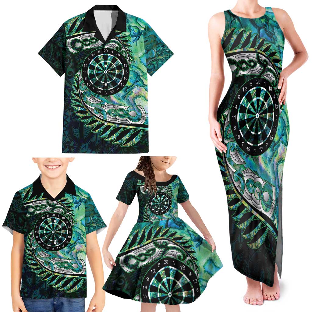 New Zealand Darts Personalised Family Matching Tank Maxi Dress and Hawaiian Shirt Aotearoa Silver Fern Green Papua Shell Spirit LT9 - Polynesian Pride