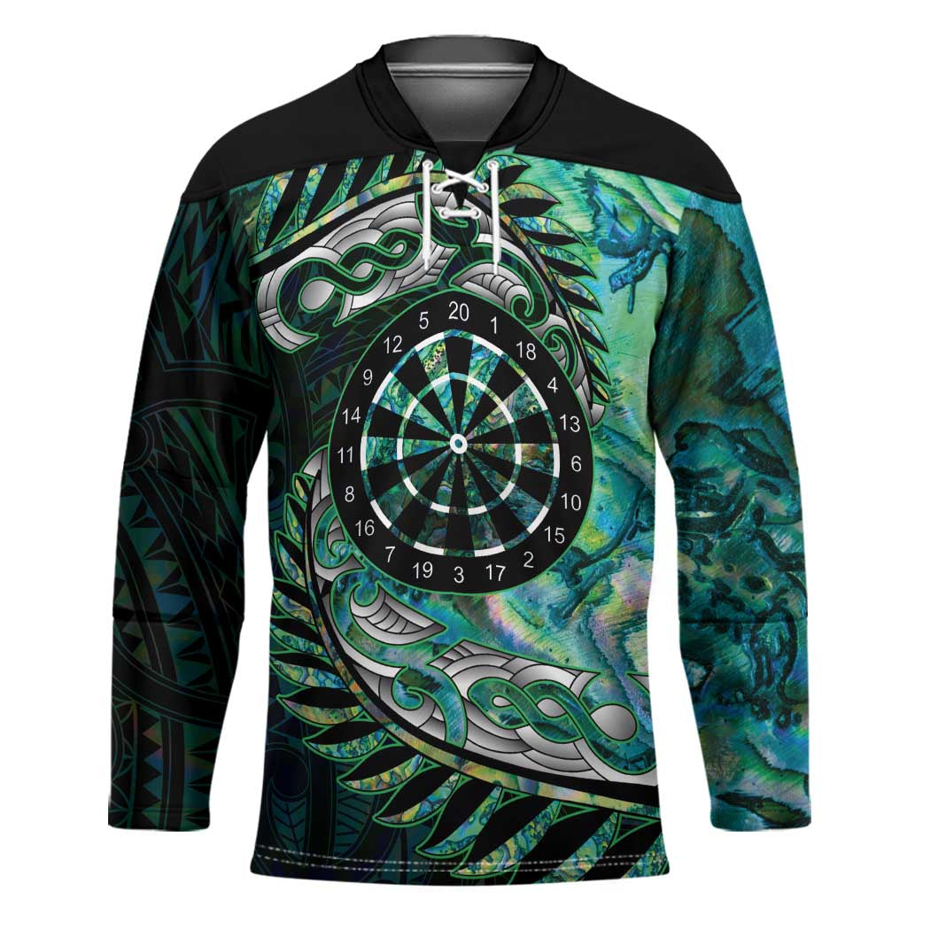 New Zealand Darts Personalised Hockey Jersey Aotearoa Silver Fern Green Papua Shell Spirit - Polynesian Pride