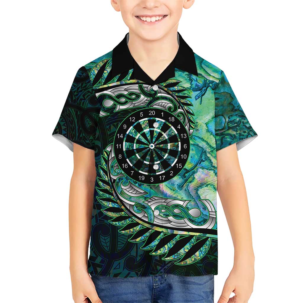 New Zealand Darts Personalised Kid Hawaiian Shirt Aotearoa Silver Fern Green Papua Shell Spirit LT9 Kid Green - Polynesian Pride