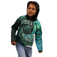 New Zealand Darts Personalised Kid Hoodie Aotearoa Silver Fern Green Papua Shell Spirit LT9 - Polynesian Pride