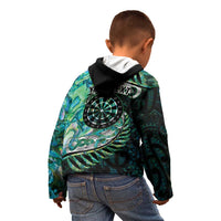 New Zealand Darts Personalised Kid Hoodie Aotearoa Silver Fern Green Papua Shell Spirit LT9 - Polynesian Pride