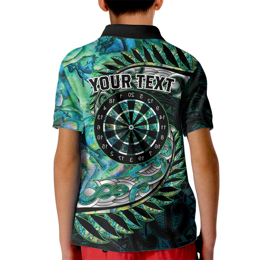 New Zealand Darts Personalised Kid Polo Shirt Aotearoa Silver Fern Green Papua Shell Spirit LT9 - Polynesian Pride