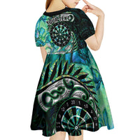 New Zealand Darts Personalised Kid Short Sleeve Dress Aotearoa Silver Fern Green Papua Shell Spirit LT9 - Polynesian Pride