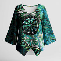 New Zealand Darts Personalised Kimono Sleeve Blouse Aotearoa Silver Fern Green Papua Shell Spirit LT9 Female Green - Polynesian Pride
