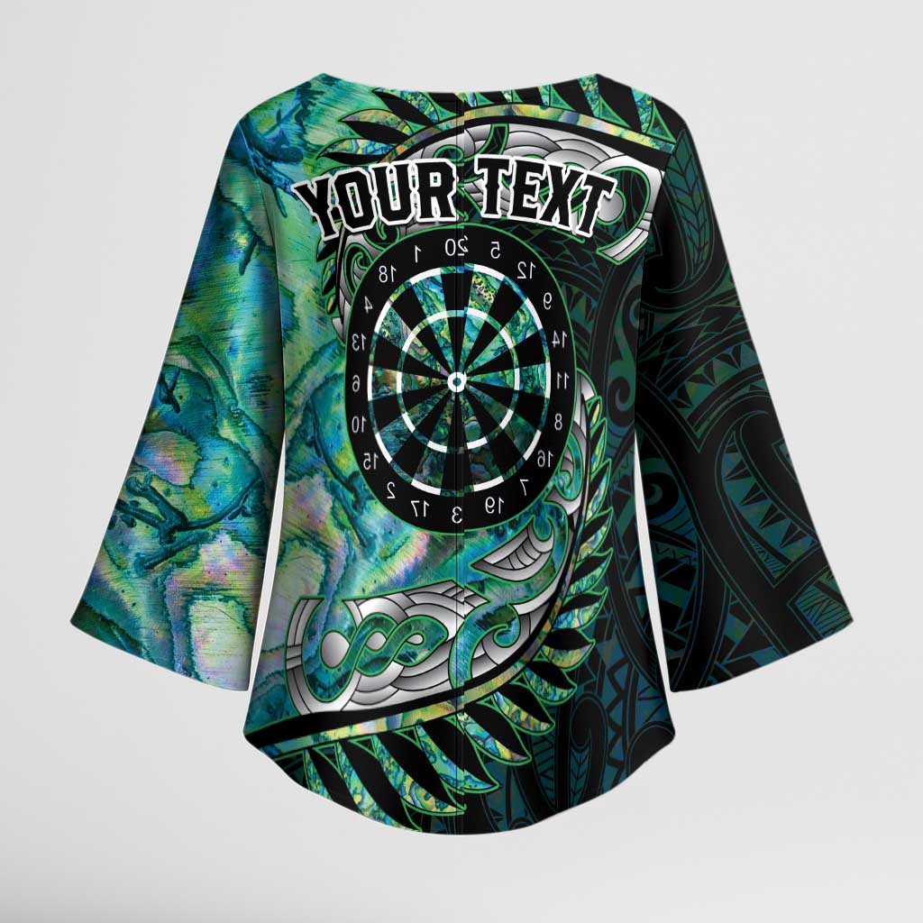 New Zealand Darts Personalised Kimono Sleeve Blouse Aotearoa Silver Fern Green Papua Shell Spirit LT9 - Polynesian Pride
