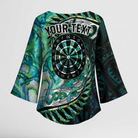 New Zealand Darts Personalised Kimono Sleeve Blouse Aotearoa Silver Fern Green Papua Shell Spirit LT9 - Polynesian Pride