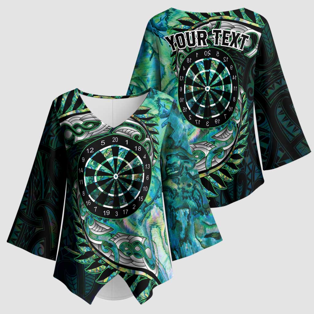 New Zealand Darts Personalised Kimono Sleeve Blouse Aotearoa Silver Fern Green Papua Shell Spirit LT9 - Polynesian Pride
