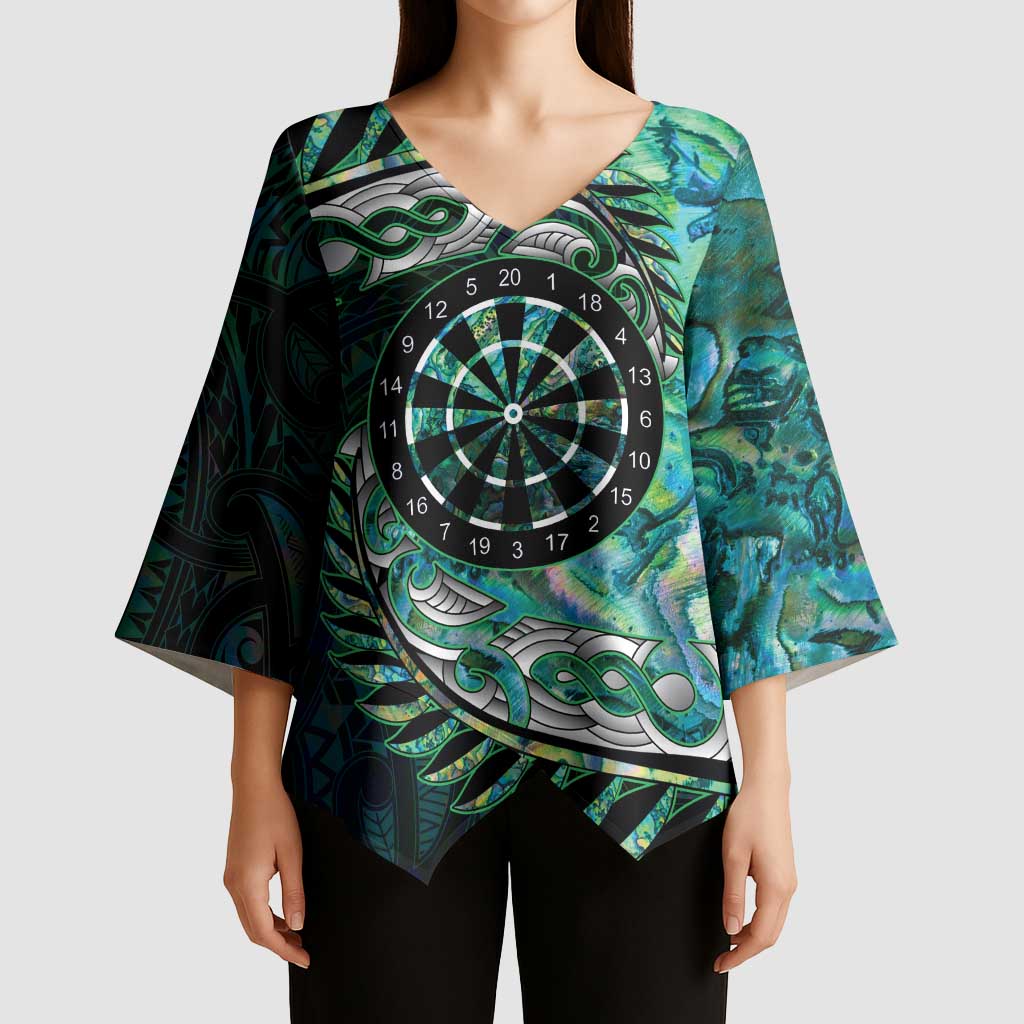 New Zealand Darts Personalised Kimono Sleeve Blouse Aotearoa Silver Fern Green Papua Shell Spirit LT9 - Polynesian Pride