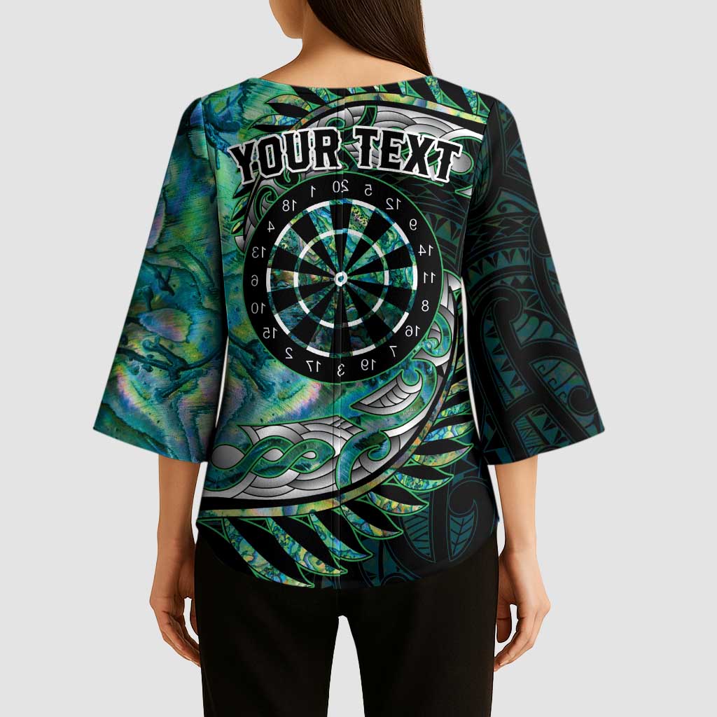 New Zealand Darts Personalised Kimono Sleeve Blouse Aotearoa Silver Fern Green Papua Shell Spirit LT9 - Polynesian Pride