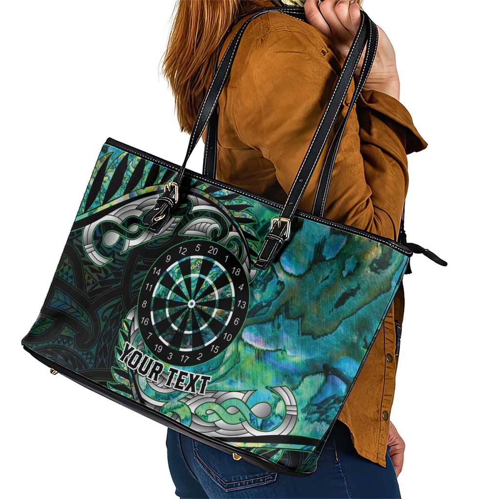 New Zealand Darts Personalised Leather Tote Bag Aotearoa Silver Fern Green Papua Shell Spirit LT9 - Polynesian Pride
