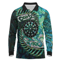 New Zealand Darts Personalised Long Sleeve Polo Shirt Aotearoa Silver Fern Green Papua Shell Spirit LT9 Green - Polynesian Pride