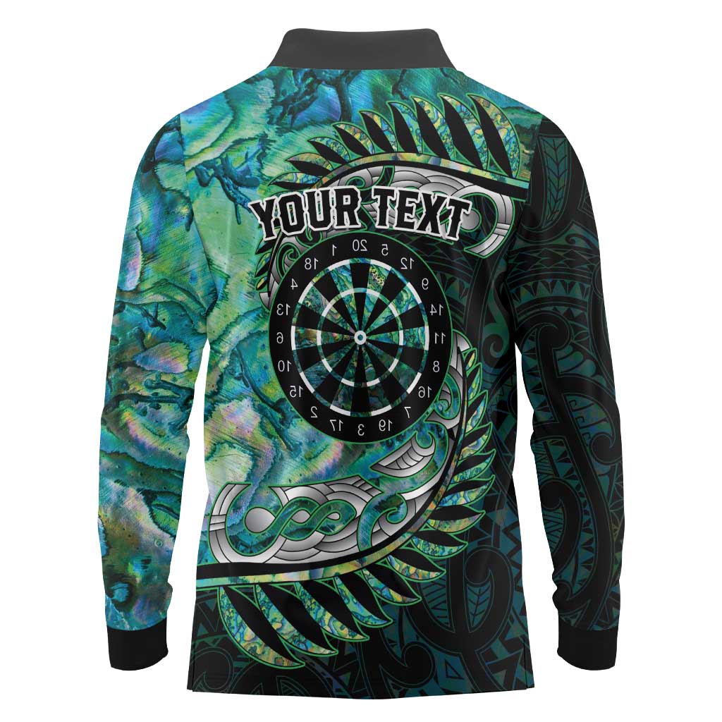 New Zealand Darts Personalised Long Sleeve Polo Shirt Aotearoa Silver Fern Green Papua Shell Spirit LT9 - Polynesian Pride
