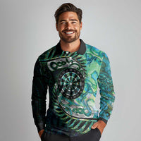 New Zealand Darts Personalised Long Sleeve Polo Shirt Aotearoa Silver Fern Green Papua Shell Spirit LT9 - Polynesian Pride