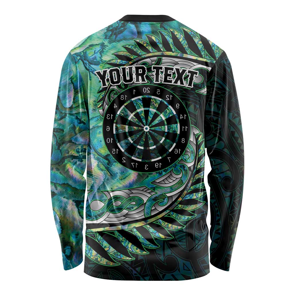 New Zealand Darts Personalised Long Sleeve Shirt Aotearoa Silver Fern Green Papua Shell Spirit LT9 - Polynesian Pride