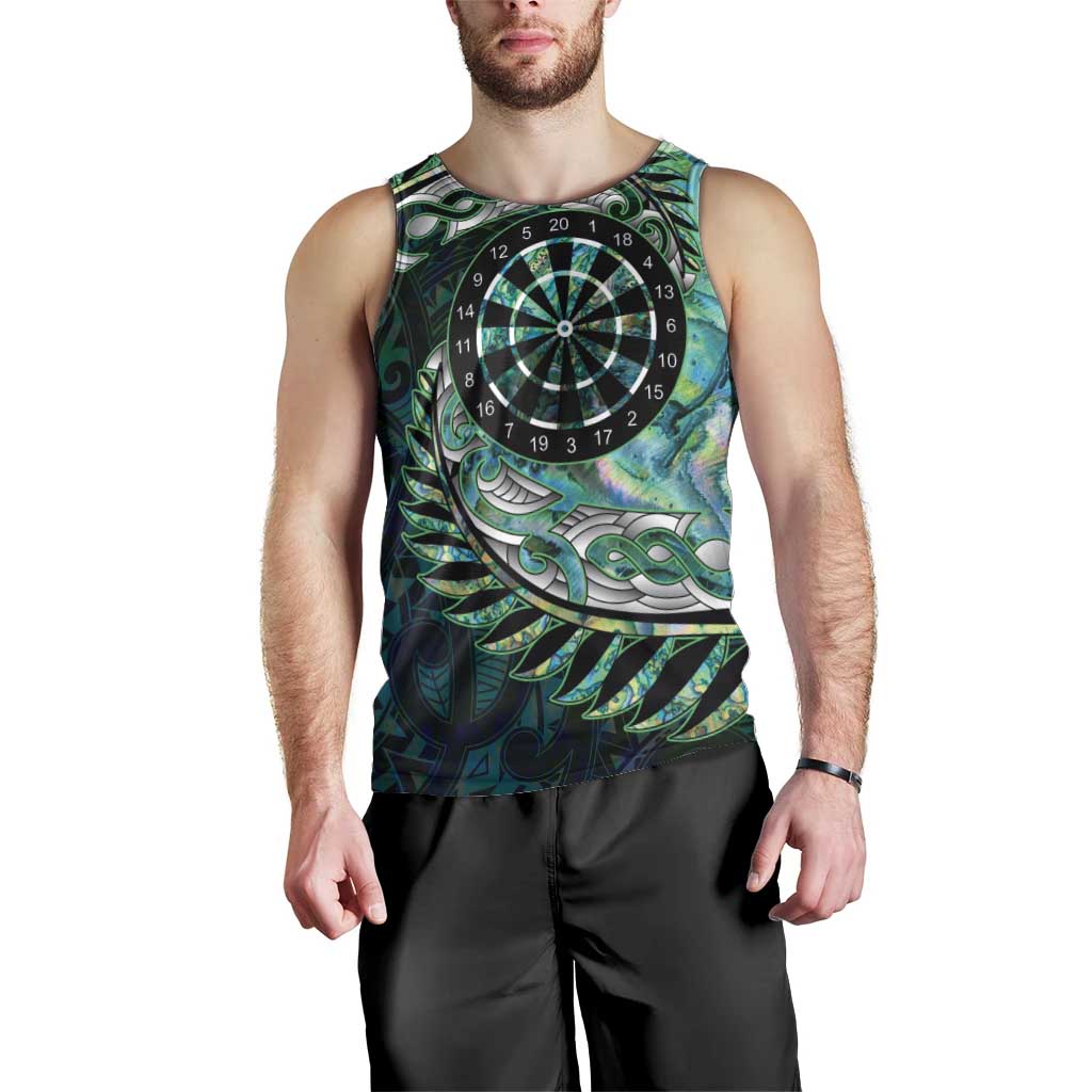 New Zealand Darts Personalised Men Tank Top Aotearoa Silver Fern Green Papua Shell Spirit LT9 - Polynesian Pride