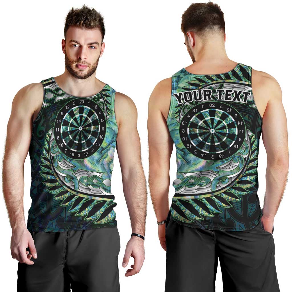 New Zealand Darts Personalised Men Tank Top Aotearoa Silver Fern Green Papua Shell Spirit LT9 - Polynesian Pride