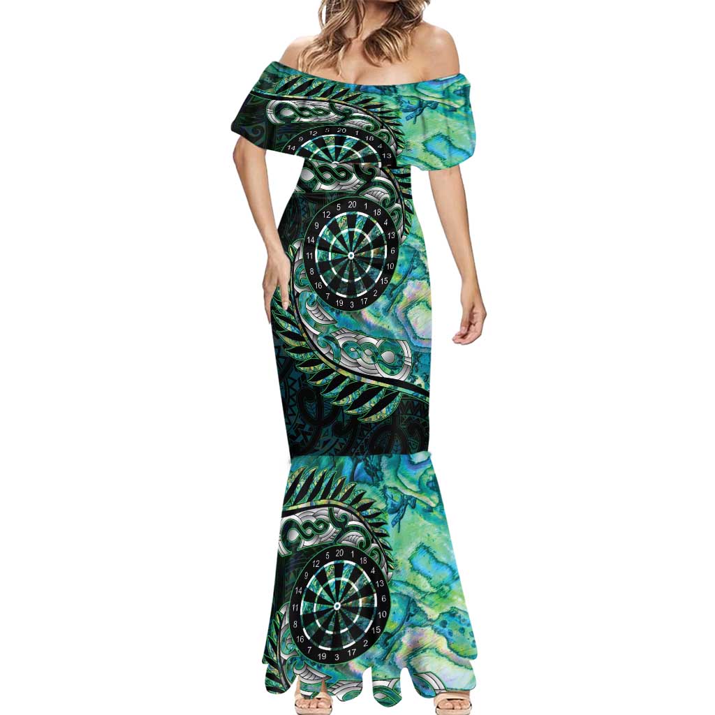 New Zealand Darts Personalised Mermaid Dress Aotearoa Silver Fern Green Papua Shell Spirit LT9 - Polynesian Pride