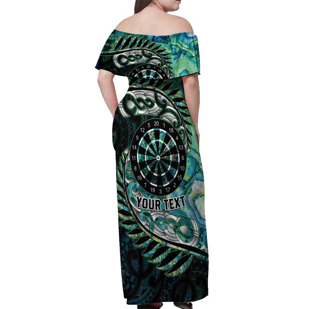 New Zealand Darts Personalised Off Shoulder Maxi Dress Aotearoa Silver Fern Green Papua Shell Spirit LT9 - Polynesian Pride
