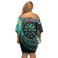 New Zealand Darts Personalised Off Shoulder Short Dress Aotearoa Silver Fern Green Papua Shell Spirit LT9 - Polynesian Pride