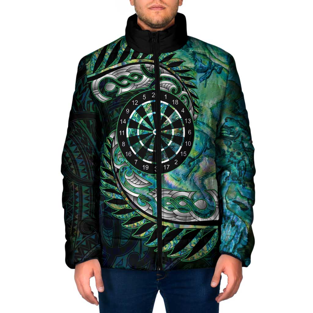 New Zealand Darts Personalised Padded Jacket Aotearoa Silver Fern Green Papua Shell Spirit LT9 Men Green - Polynesian Pride