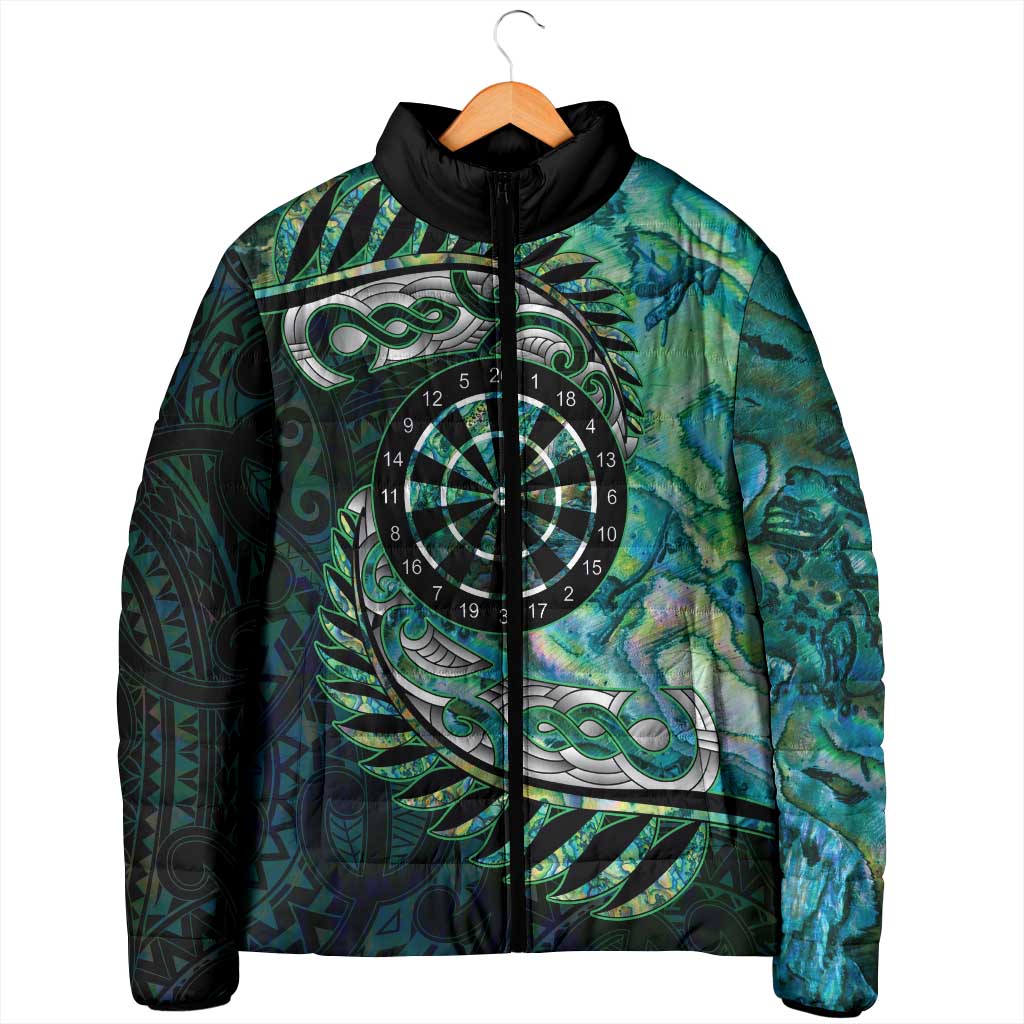 New Zealand Darts Personalised Padded Jacket Aotearoa Silver Fern Green Papua Shell Spirit LT9 - Polynesian Pride