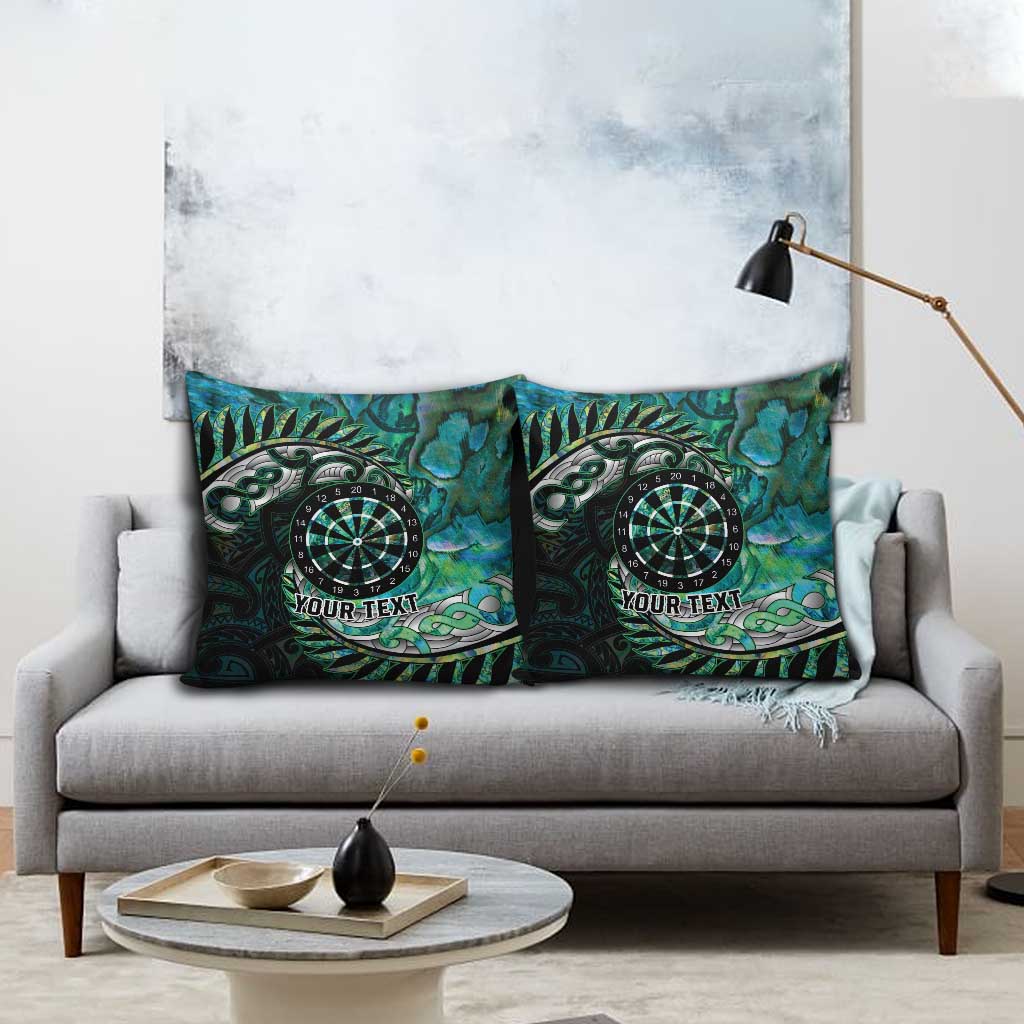 New Zealand Darts Personalised Pillow Cover Aotearoa Silver Fern Green Papua Shell Spirit LT9 - Polynesian Pride