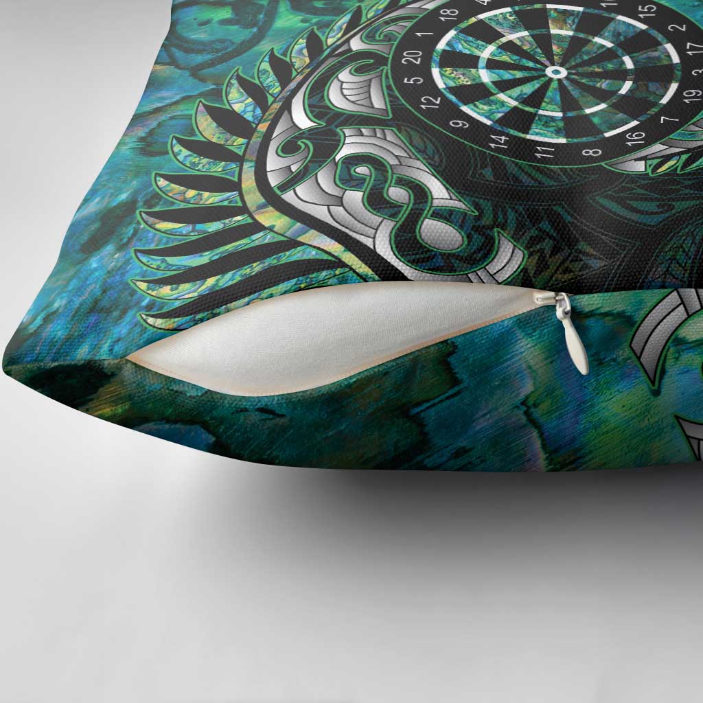 New Zealand Darts Personalised Pillow Cover Aotearoa Silver Fern Green Papua Shell Spirit LT9 - Polynesian Pride