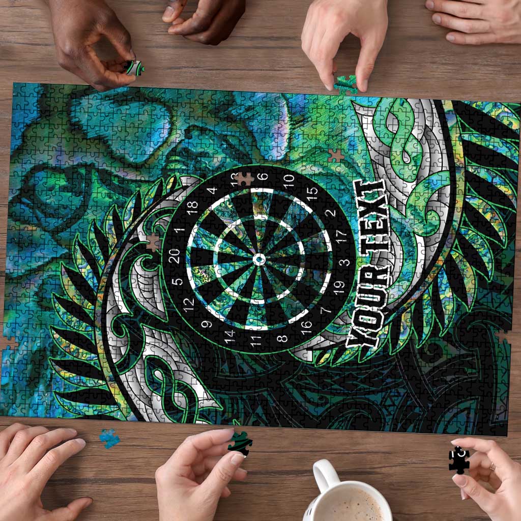 New Zealand Darts Personalised Puzzle Aotearoa Silver Fern Green Papua Shell Spirit LT9 - Polynesian Pride