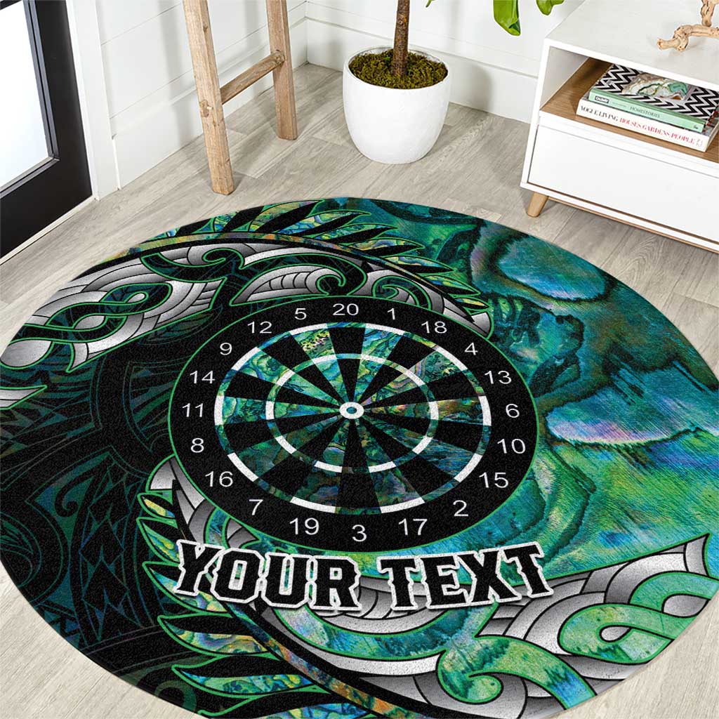 New Zealand Darts Personalised Round Carpet Aotearoa Silver Fern Green Papua Shell Spirit LT9 Green - Polynesian Pride