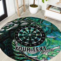 New Zealand Darts Personalised Round Carpet Aotearoa Silver Fern Green Papua Shell Spirit LT9 Green - Polynesian Pride
