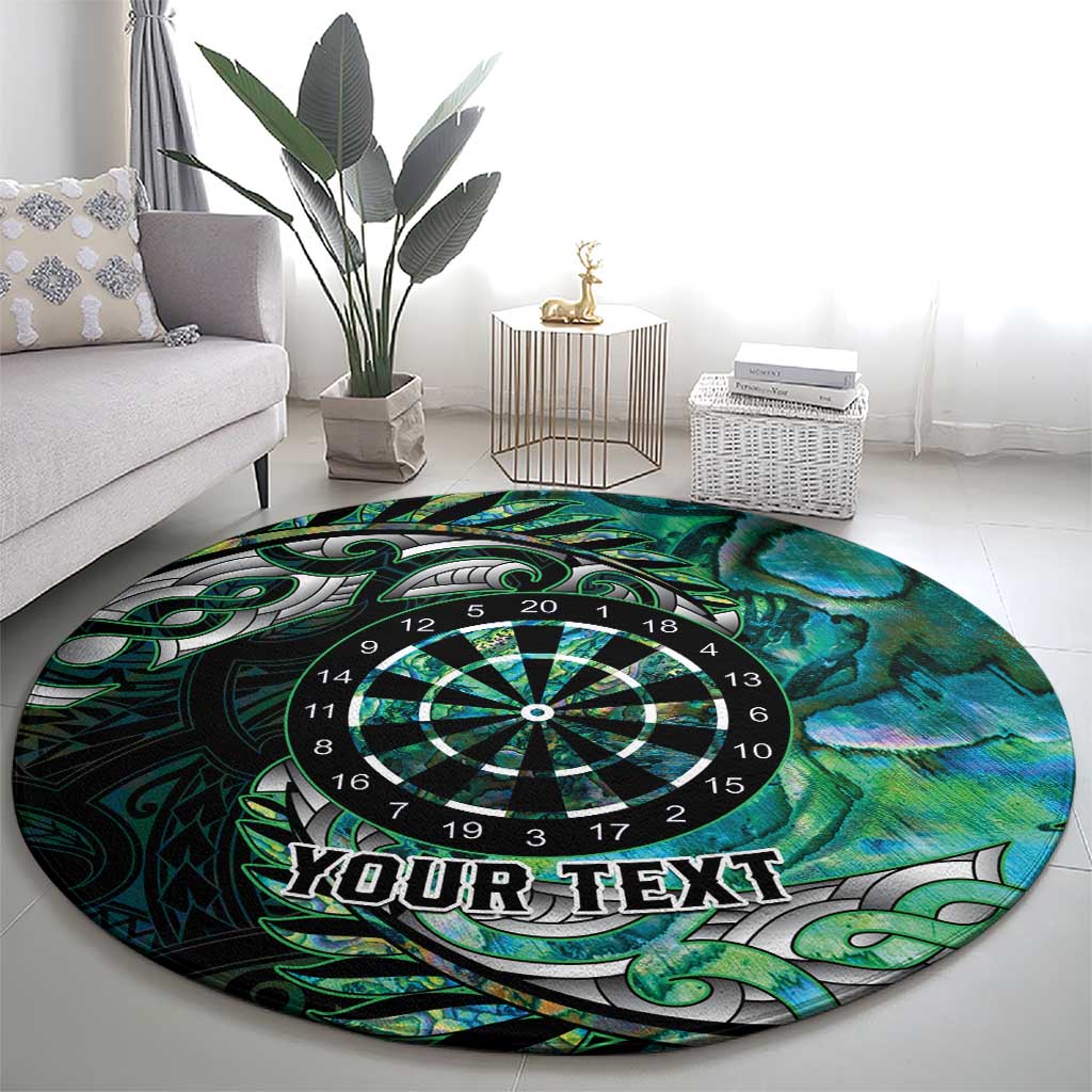 New Zealand Darts Personalised Round Carpet Aotearoa Silver Fern Green Papua Shell Spirit LT9 - Polynesian Pride