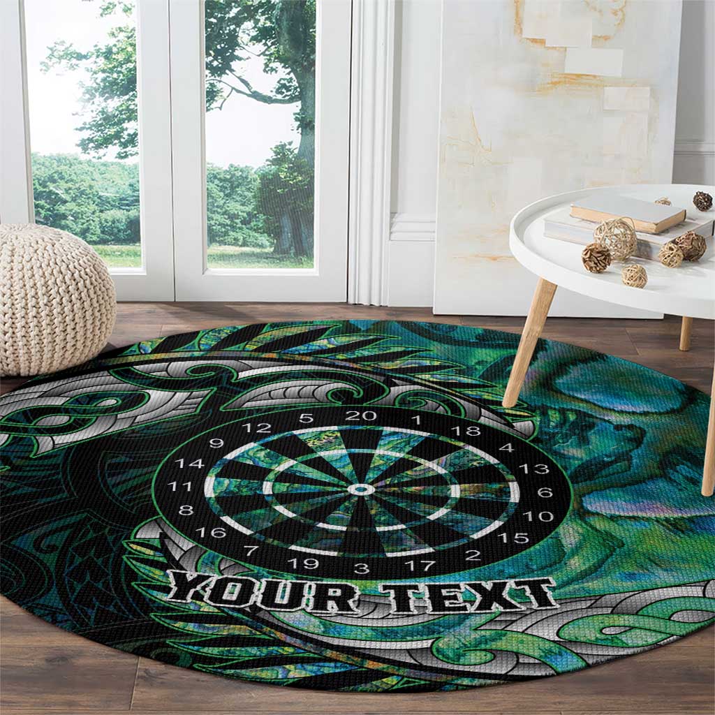 New Zealand Darts Personalised Round Carpet Aotearoa Silver Fern Green Papua Shell Spirit LT9 - Polynesian Pride