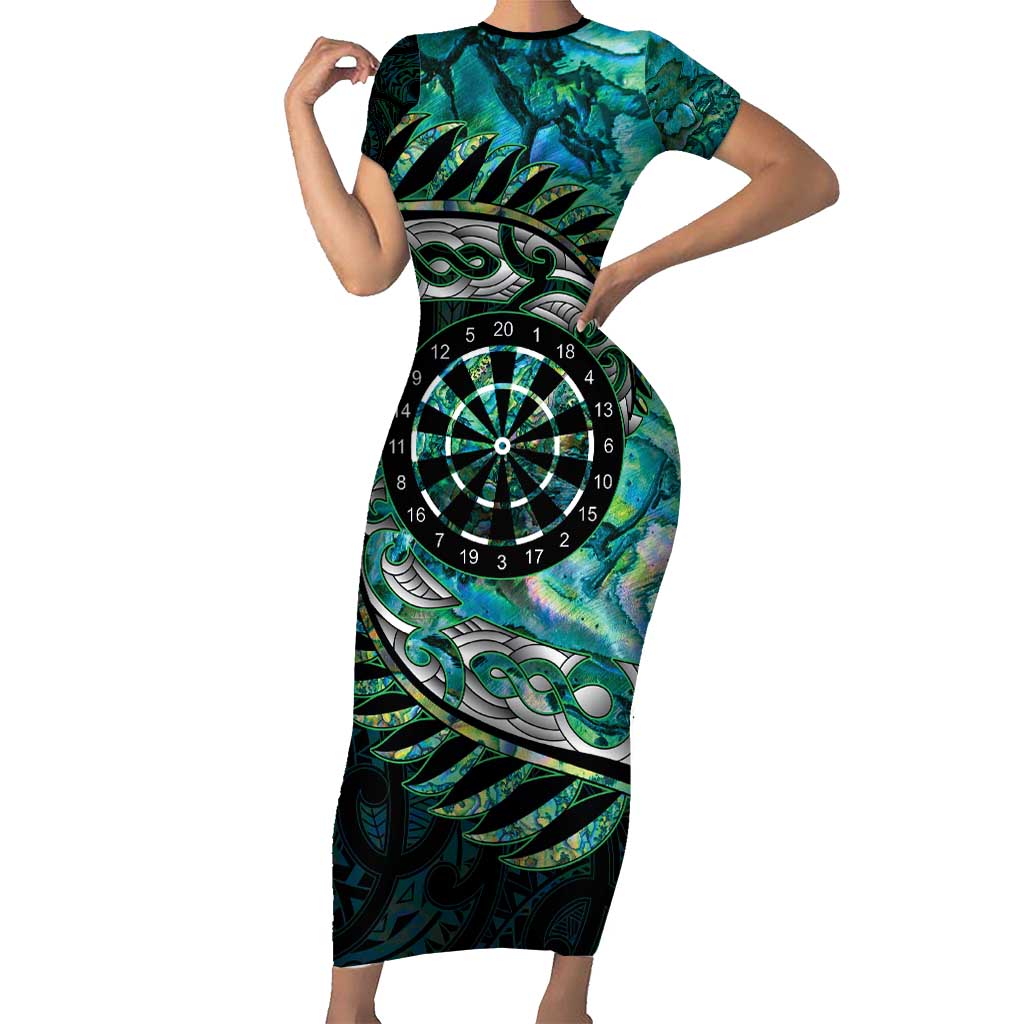New Zealand Darts Personalised Short Sleeve Bodycon Dress Aotearoa Silver Fern Green Papua Shell Spirit LT9 Long Dress Green - Polynesian Pride