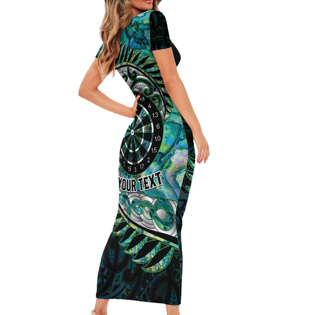 New Zealand Darts Personalised Short Sleeve Bodycon Dress Aotearoa Silver Fern Green Papua Shell Spirit LT9 - Polynesian Pride