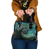 New Zealand Darts Personalised Shoulder Handbag Aotearoa Silver Fern Green Papua Shell Spirit LT9 One Size Green - Polynesian Pride