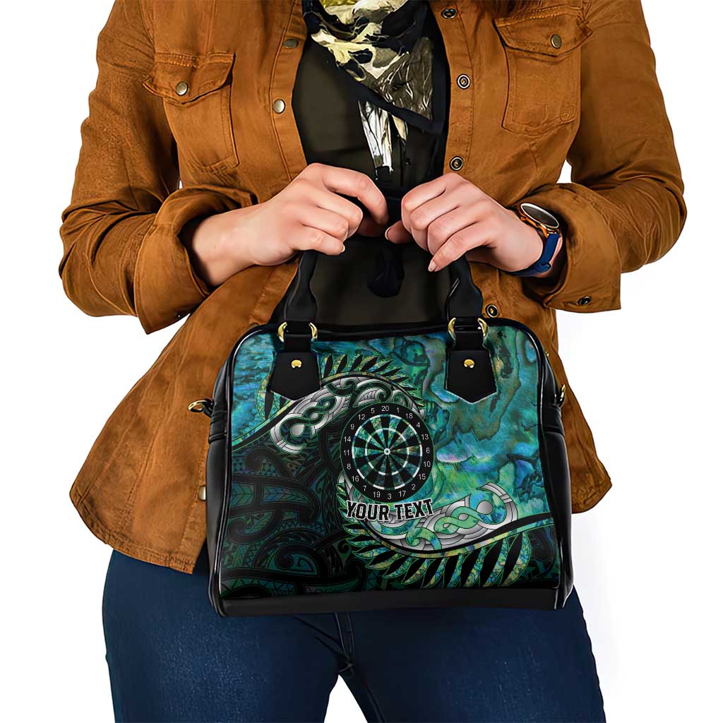 New Zealand Darts Personalised Shoulder Handbag Aotearoa Silver Fern Green Papua Shell Spirit LT9 - Polynesian Pride