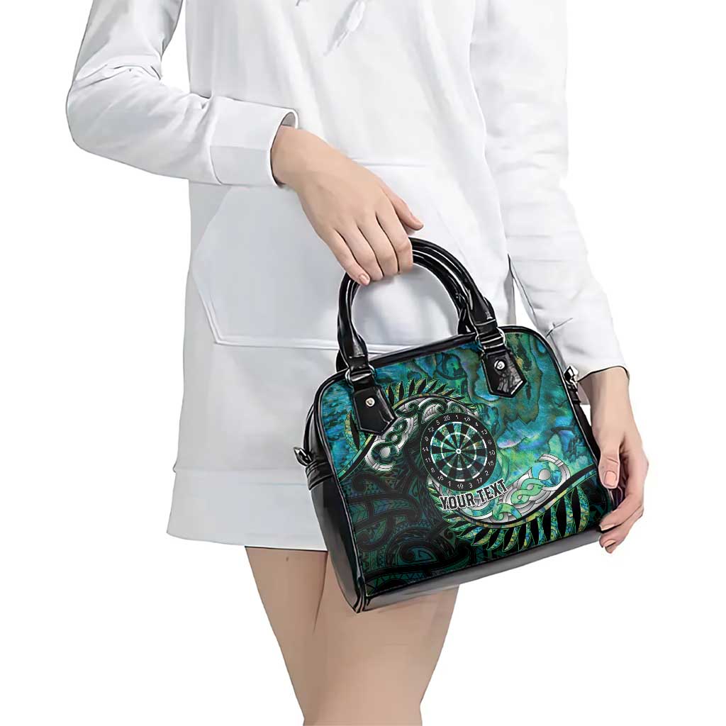 New Zealand Darts Personalised Shoulder Handbag Aotearoa Silver Fern Green Papua Shell Spirit LT9 - Polynesian Pride