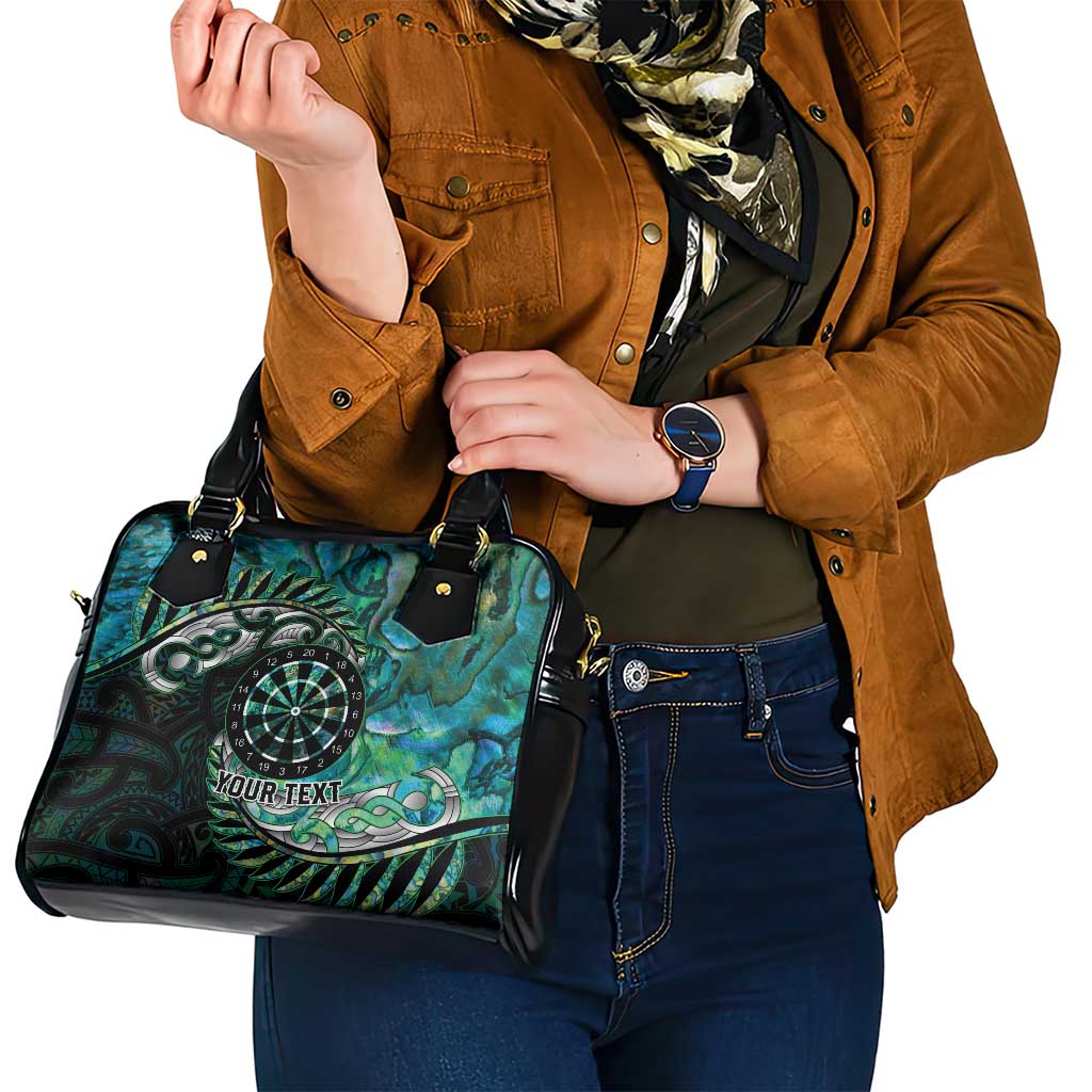 New Zealand Darts Personalised Shoulder Handbag Aotearoa Silver Fern Green Papua Shell Spirit LT9 - Polynesian Pride