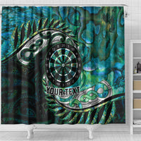 New Zealand Darts Personalised Shower Curtain Aotearoa Silver Fern Green Papua Shell Spirit LT9 - Polynesian Pride