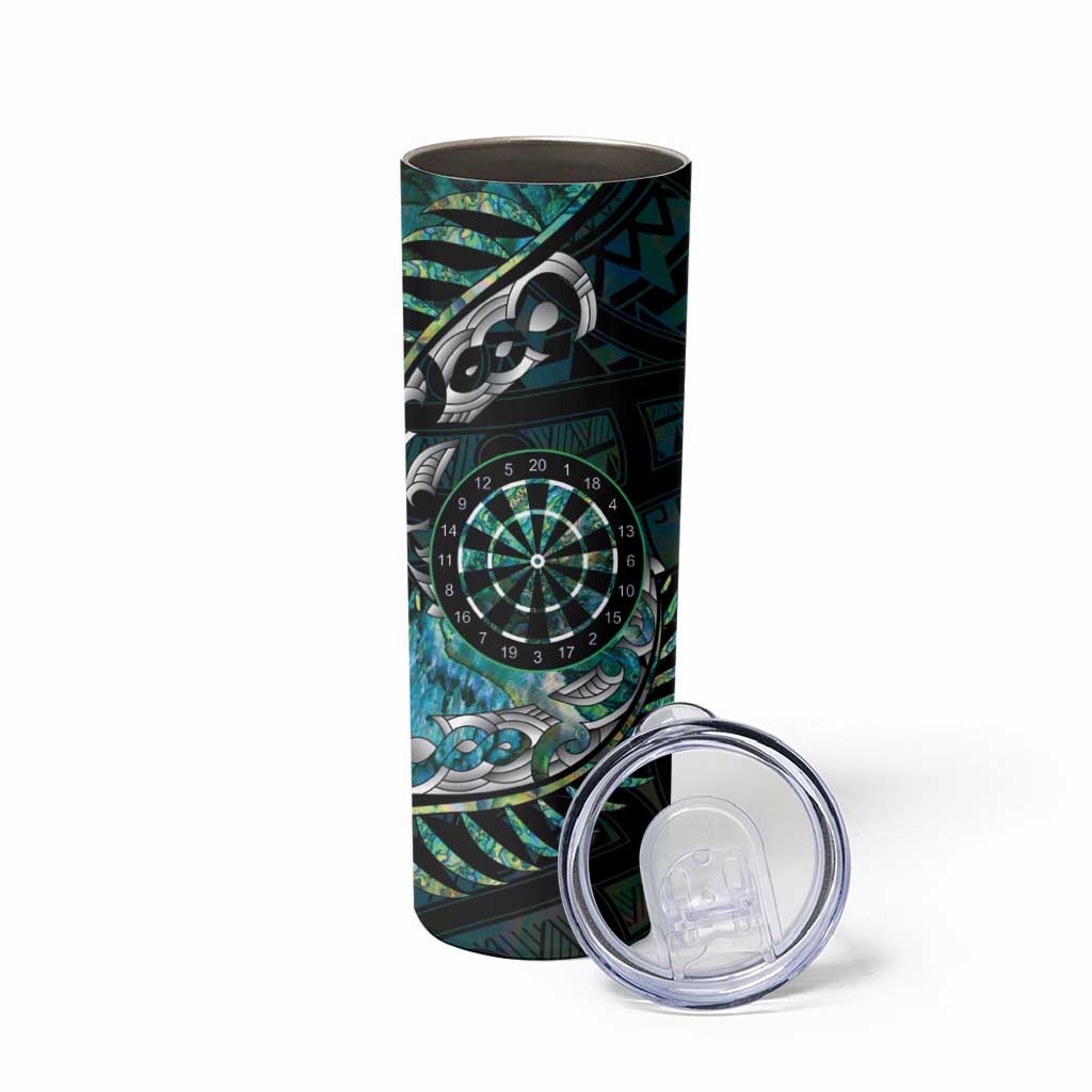 New Zealand Darts Personalised Skinny Tumbler Aotearoa Silver Fern Green Papua Shell Spirit LT9 - Polynesian Pride