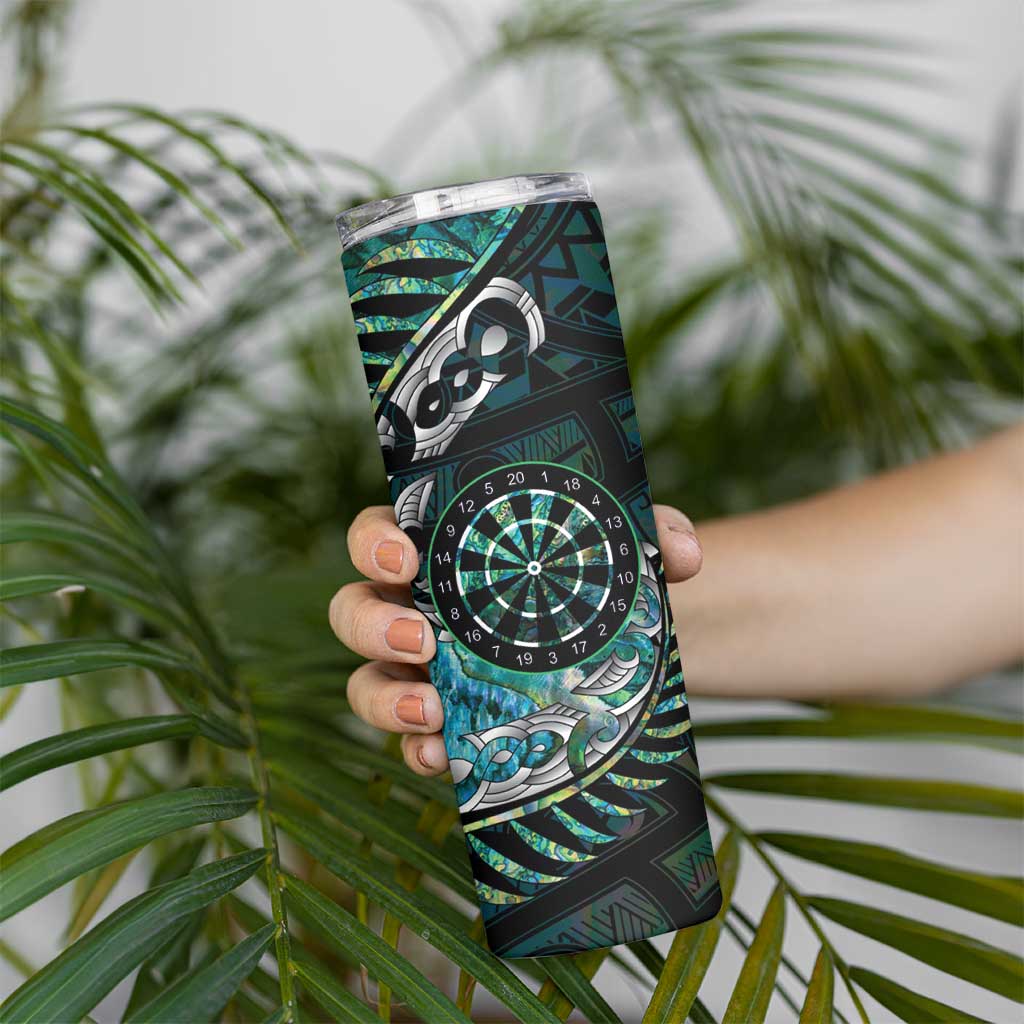 New Zealand Darts Personalised Skinny Tumbler Aotearoa Silver Fern Green Papua Shell Spirit LT9 - Polynesian Pride